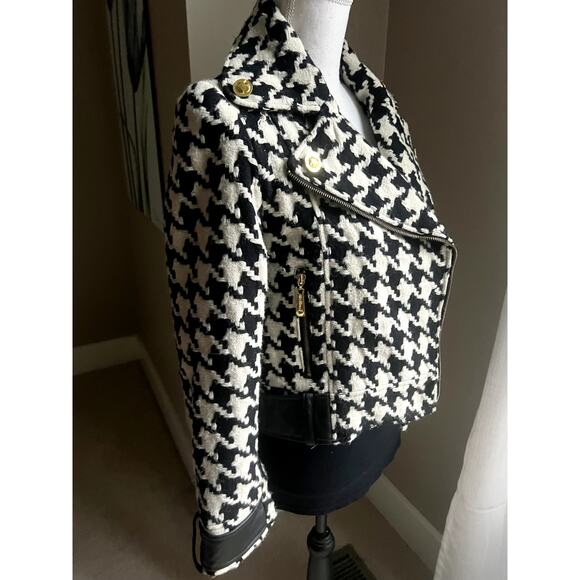 Apple Bottoms black and white herringbone asymmetric moto jacket size small - Picture 3 of 8
